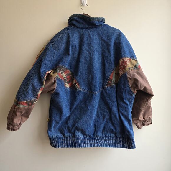 VTG 90s Izzi Western Denim Jacket Southwest Aztec Geometric Patchwork Oversize L - Picture 5 of 12